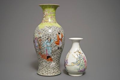 Two Chinese famille rose vases with immortals, 19/20th C.