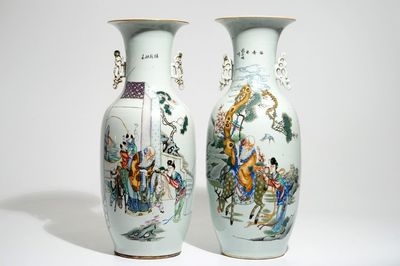 Two Chinese famille rose vases with immortals, 19/20th C.