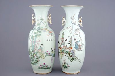 Two Chinese famille rose vases with ladies in a garden, 19/20th C.