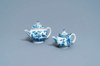 Two Dutch Delft blue and white teapots and covers, 18th C.