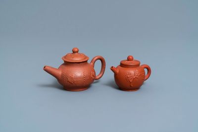 Two Dutch Delft redware teapots and covers, ca. 1700