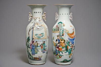 Two large Chinese famille rose figural vases, 19/20th C.