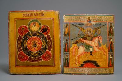 Two Russian icons: 'Saint Michael' and 'The all-seeing eye of God', 19th C.