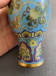 An attractive Chinese turquoise-ground cloisonn&eacute; vase, Qianlong