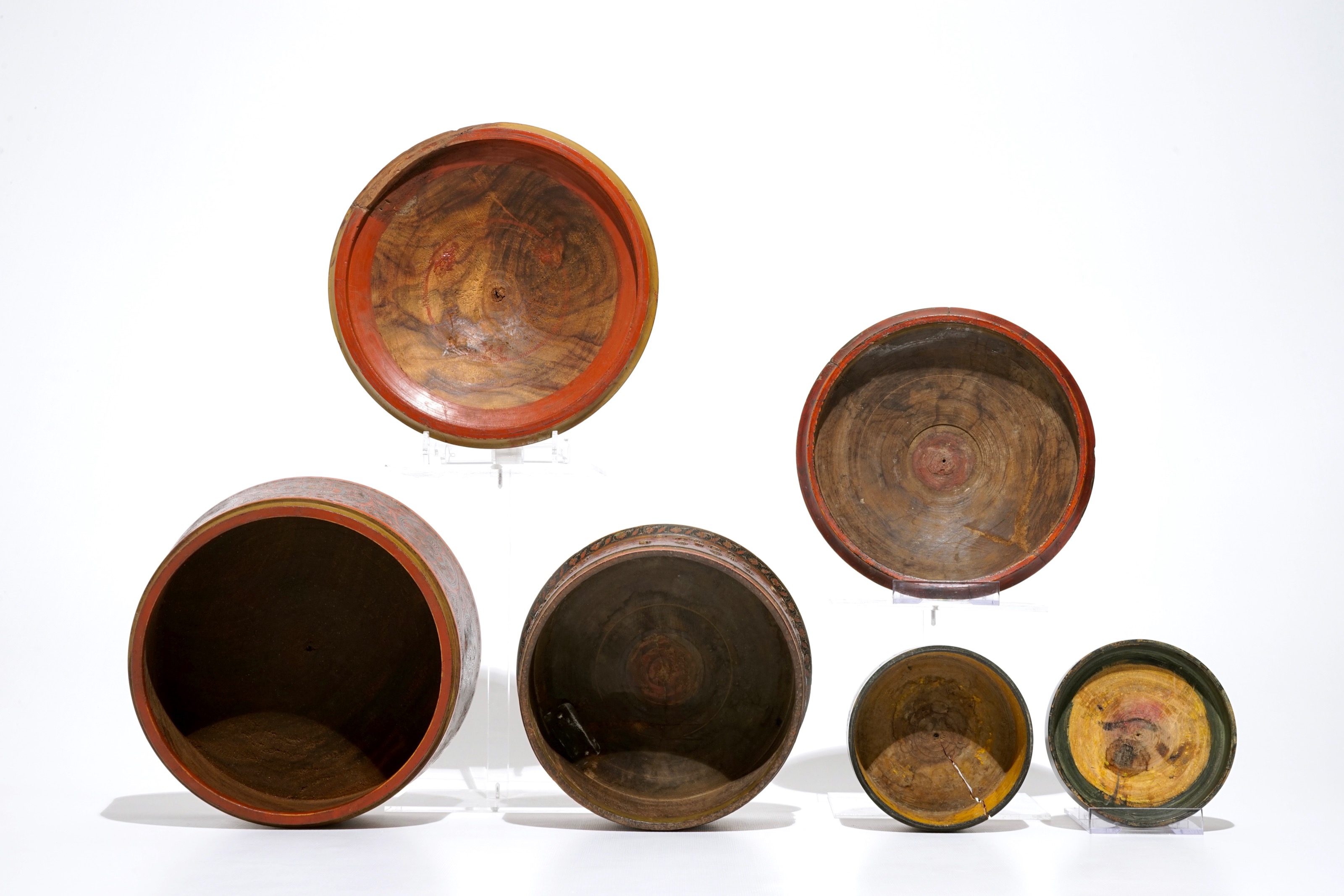 Six ironmounted painted wood covered boxes, India and Afghanistan, 19