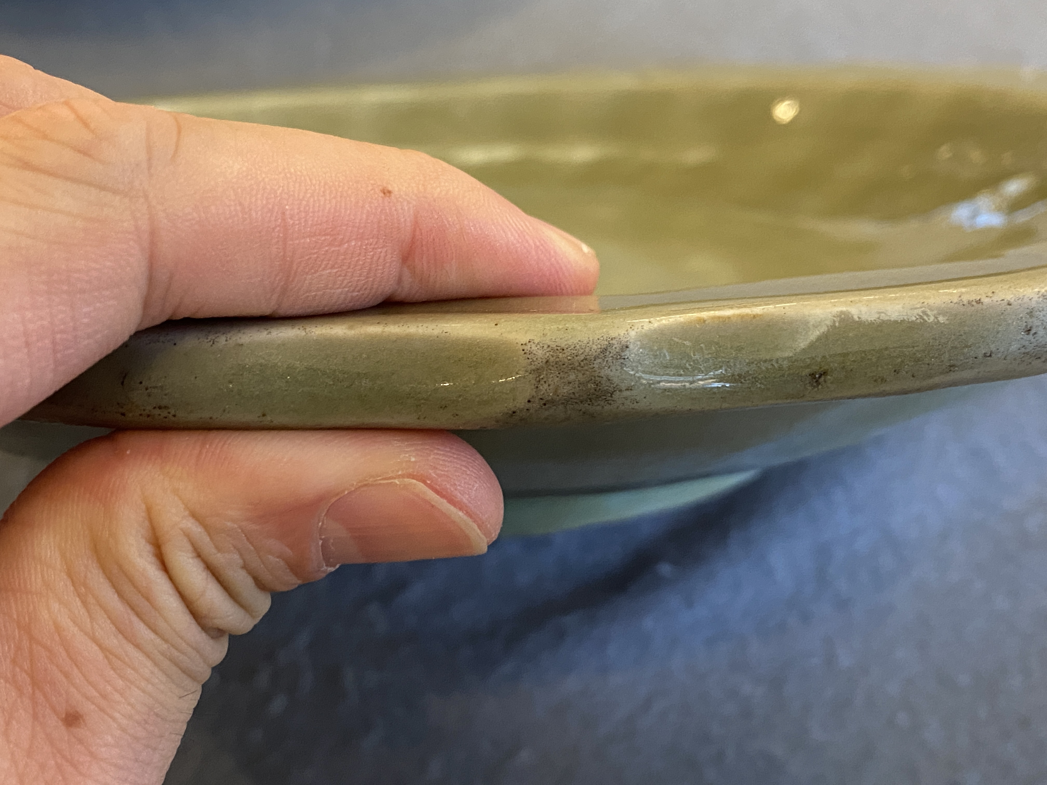 Two Chinese Longquan celadon dishes with underglaze design, Ming Rob