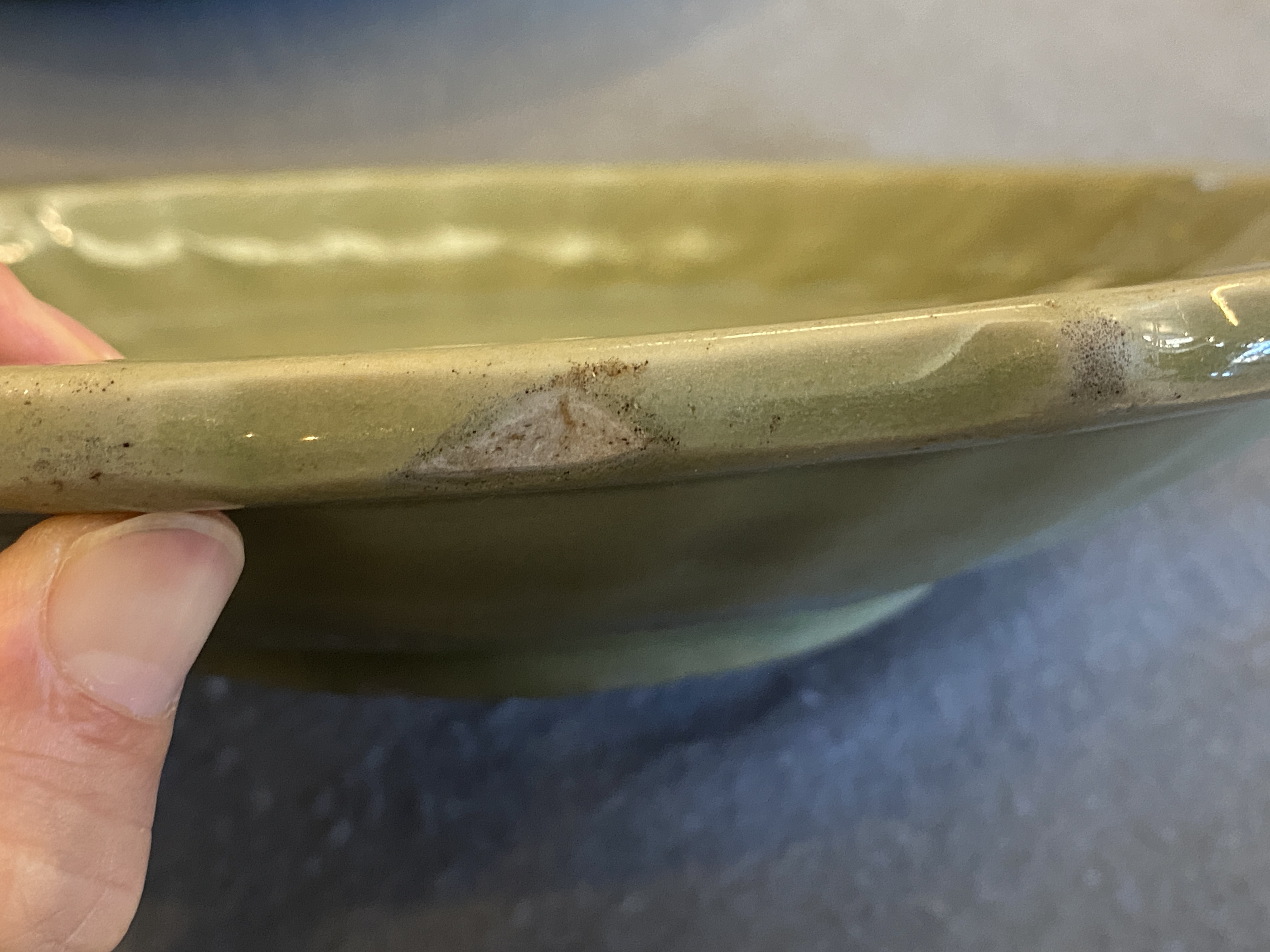 Two Chinese Longquan celadon dishes with underglaze design, Ming Rob