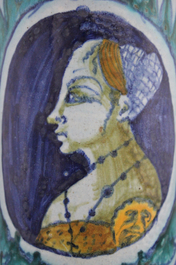 A polychrome Italian Faenza albarello with a female portrait, 15th C.
