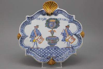 A large and important Dutch Delft orangist plaque, 18th C.