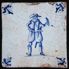 9 various Dutch Delft blue and manganese tiles with various scenes, 17/18th C.