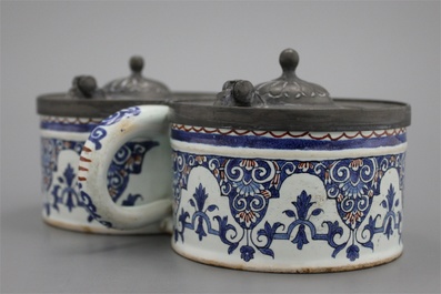 A French Rouen faience pewter-mounted inkwell, 18th C.