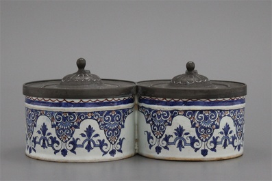 A French Rouen faience pewter-mounted inkwell, 18th C.