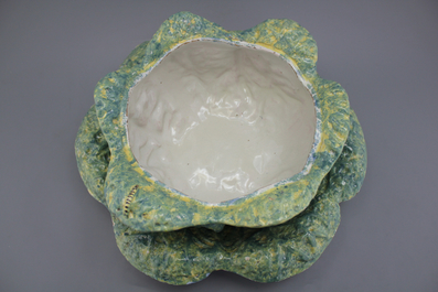 A very large Brussels or Delft cabbage tureen on stand, 18th C.