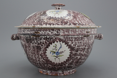 A large Brussels style faience two-handled soup tureen, Saint-Amand-les-Eaux, 18th C.