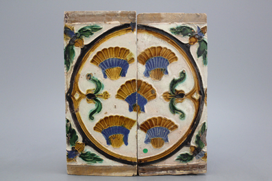 A pair of Seville ceiling tiles with scallop shells, 16th C.