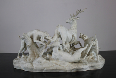 A large and impressive S&egrave;vres biscuit hunting group &quot;The Deer Hunt&quot;, 19th C.