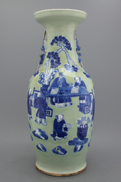 A fine large Chinese porcelain celadon ground vase, 19th C.