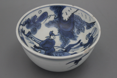 Zeldzame blauw en witte warmwaterkom, einde Mingdynastie, 16e-17e eeuw