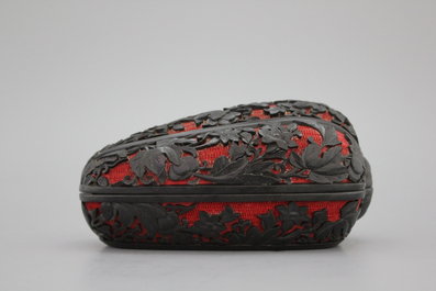 Boite en laque noir et rouge sculpt&eacute;e de Chine,19e-20e