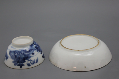 Lot de 6 tasses et sous tasses en porcelaine de Chine, bleu et blanc, 18e-19e