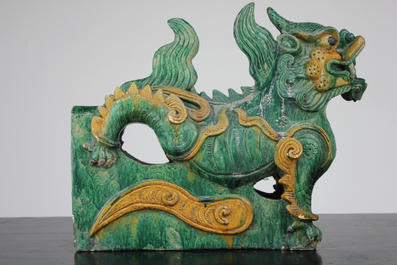 An impressive pair of sancai glazed roof tiles, possibly Ming dynasty
