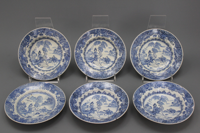 Lot van 6 kleine blauw en witte diepe borden in Chinees porselein, 18e-19e eeuw.