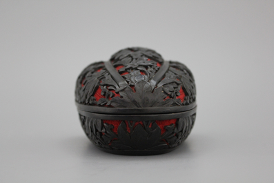 Gesculpteerde Chinese doos in zwart en rode lak, 19e-20e eeuw
