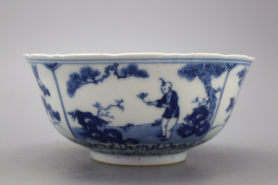 Mooie blauw en witte kom in Chinees porselein, 19e eeuw.