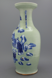 A fine large Chinese porcelain celadon ground vase, 19th C.