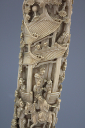 An important Chinese carved ivory tusk on stand, 19th C.
