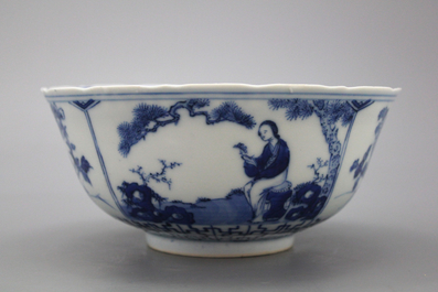 Mooie blauw en witte kom in Chinees porselein, 19e eeuw.