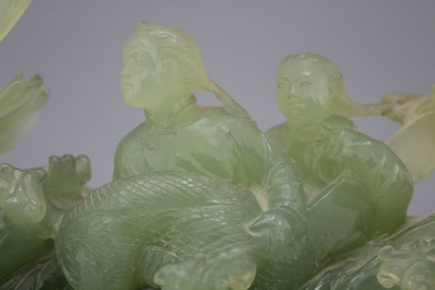 A Chinese carved jadeite group, Cultural Revolution, 20th C.