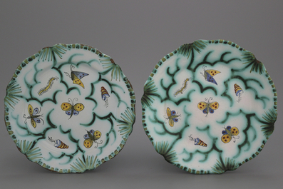 A pair of Brussels faience butterfly plates, 18th C.