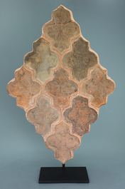 A French terracotta lozenge shaped tile panel, 15th C.