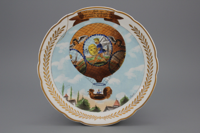 A set of 5 S&egrave;vres porcelain &quot;Hot air balloon&quot; plates, 19th C.