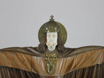 Importante sculpture en ivoire et bois du Christ, atelier De Wispelaere, Bruges, 1e moiti&eacute; 20e