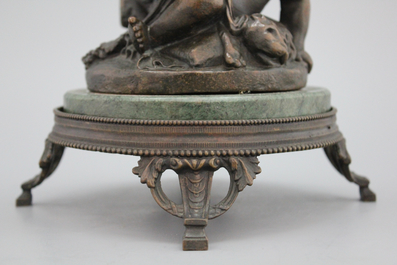 A bronze group depicting the young Bacchus , signed Clodion, 19th C.