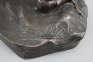 Bronzen beeld van een jonge knaap, sign. Louis Oury