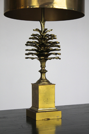 A large pair of Maison Charles pine cone lamps, bronze, ca. 1950