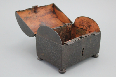 A cast iron letter box with a secret opening mechanism, 16/17th C.