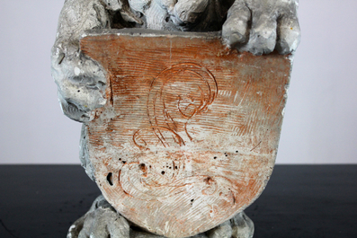 A plaster cast of a standing lion, workshop De Wispelaere, Bruges, 1st half 20th C.