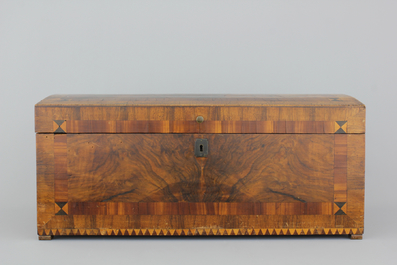 A large German inlaid marquetterie documents box, 19th C.