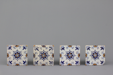 A set of 4 rare small format Dutch Delft tiles, 17th C.