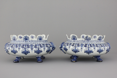 An exceptional pair of Dutch Delft blue and white monteiths (glass coolers), 18th C.