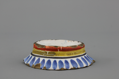 A large French faience oval dish and a salt, 18th C.