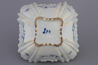 A Dutch Delft blue and white patriotic square bowl, 18th C.