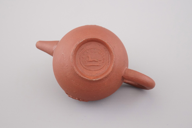A Dutch Delft Ary De Milde red stoneware miniature teapot, 18th C.