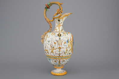 An important Urbino maiolica armorial ewer, Fontana workshop, ca. 1560