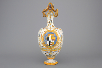 An important Urbino maiolica armorial ewer, Fontana workshop, ca. 1560