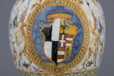 An important Urbino maiolica armorial ewer, Fontana workshop, ca. 1560